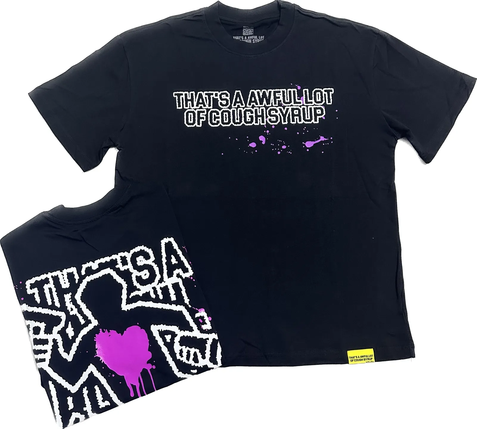 #Black ｜ THAT'S A AWFUL LOT OF COUGH SYRUP In Stock Real shot American simple trendy brand loose casual T-shirt Fabric (fabric): 32 counts Weight combed double yarn pure cotton Sizes (size): S-M L X L Color (colour): Black